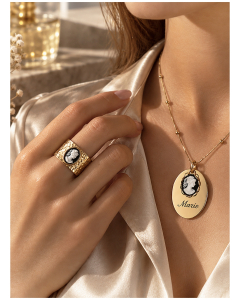 Gehämmerter Vintage Ring, Breiter Goldring Damen, Statement Ring, Kamee Ring Gold, Viktorianischer Stil, Besondere Geschenke für Sie